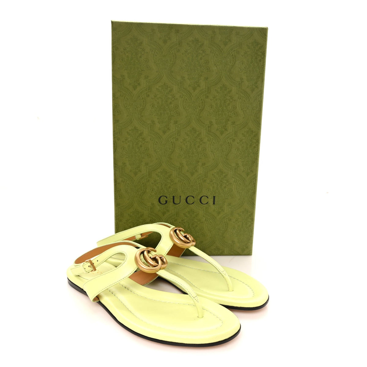 Calfskin Double G Thong Flat Sandals 36.5 Pistachio Green