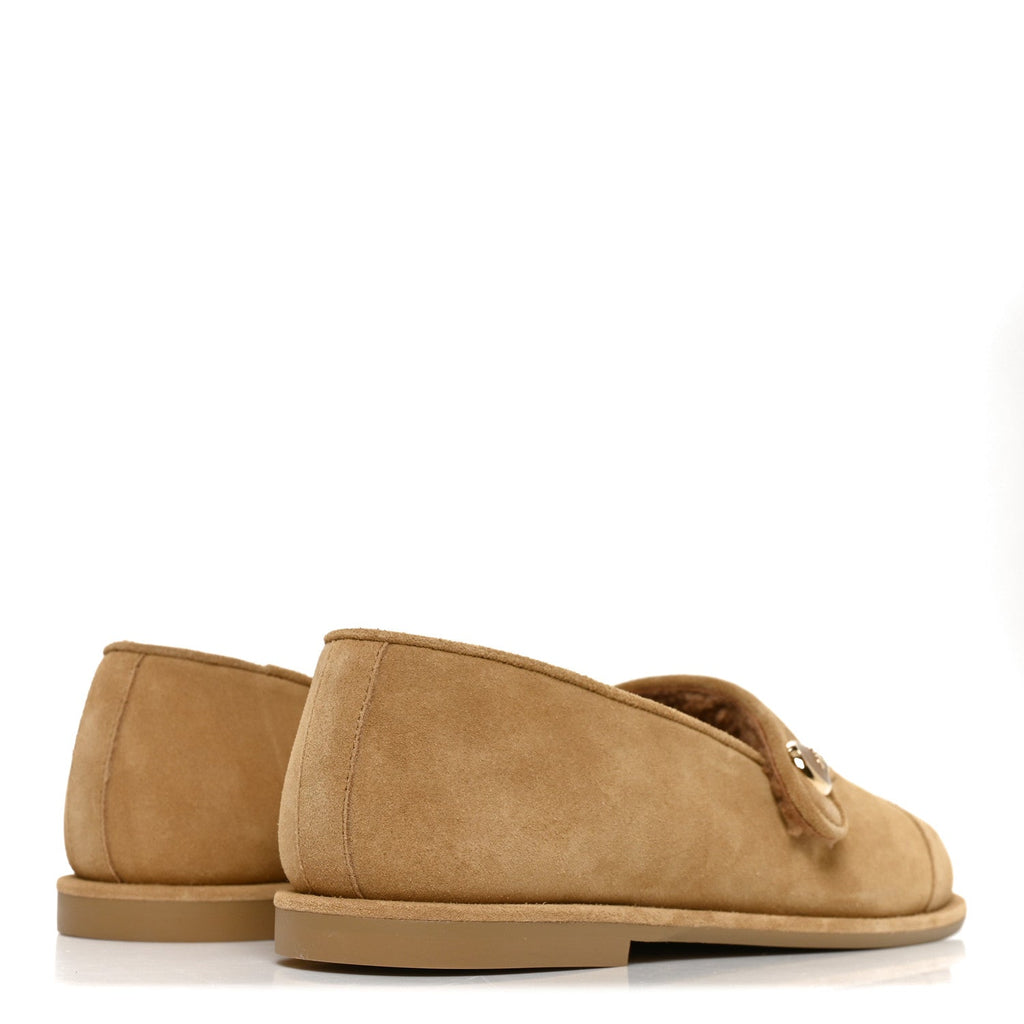 Suede Calfskin Cap Toe CC Mary Jane Flats 38 Beige