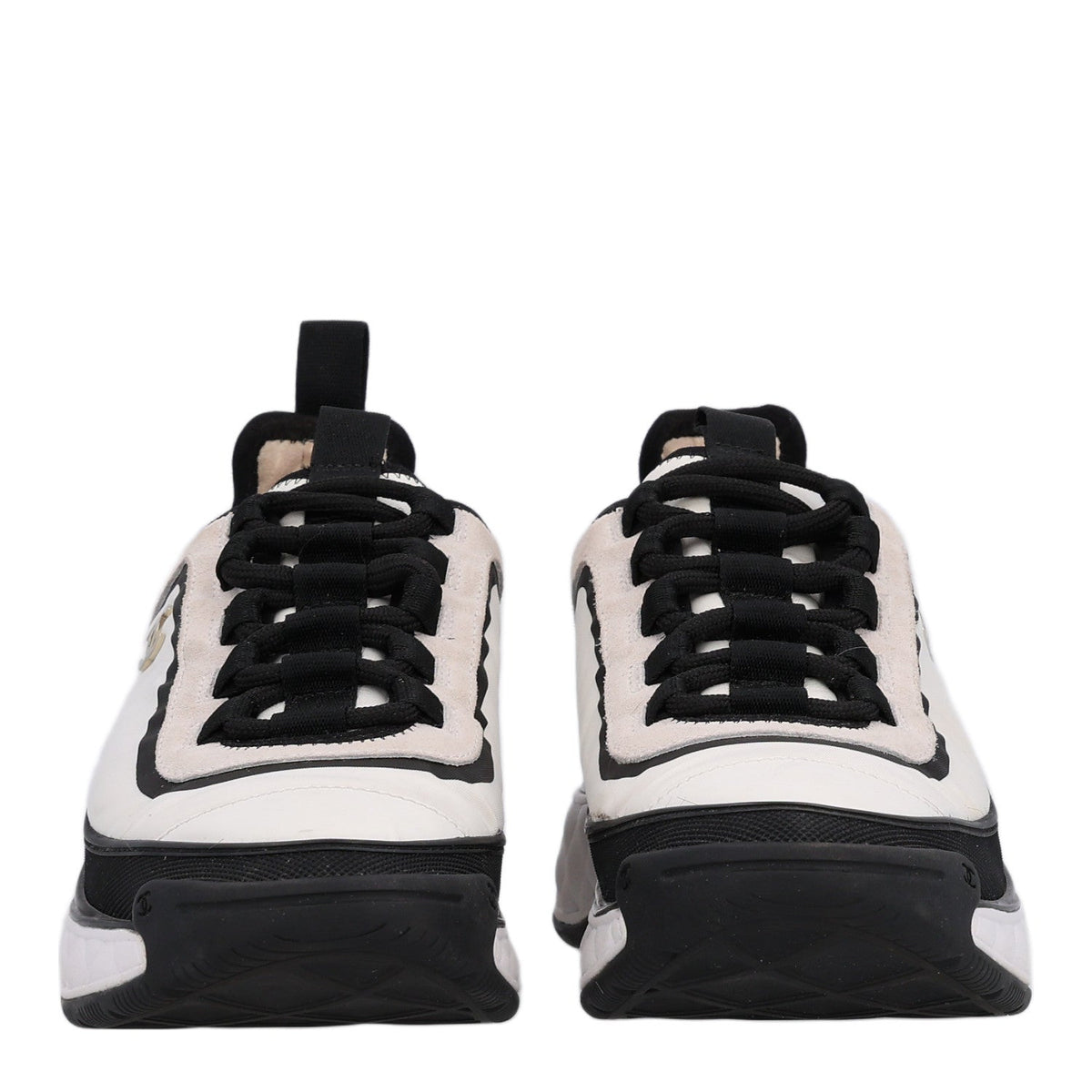 Fabric Suede Calfskin CC Sneakers 38 White Black