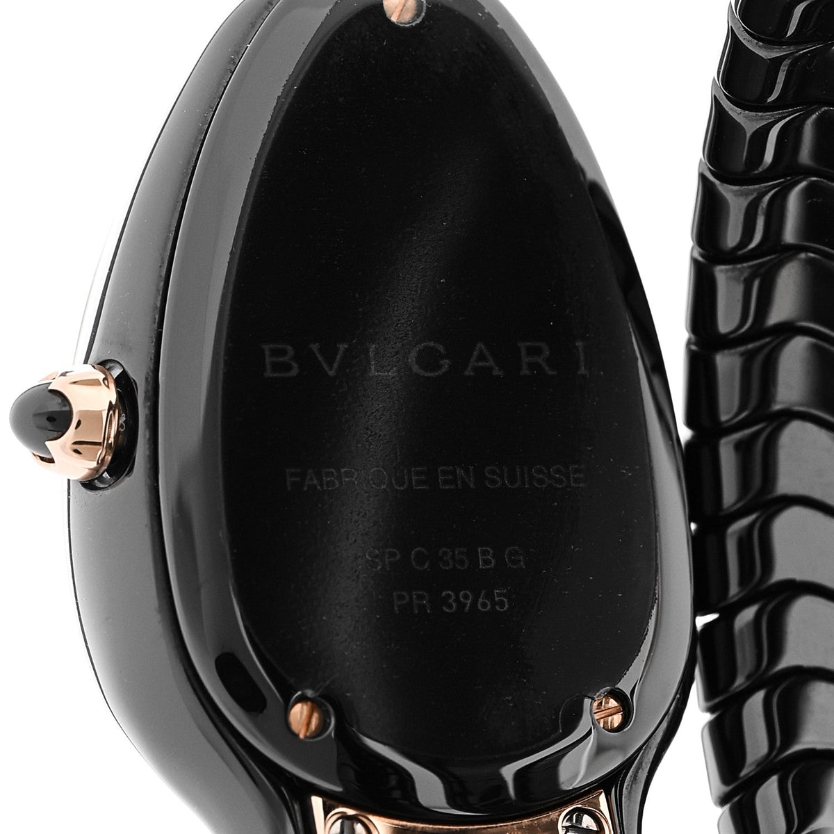 18K Rose Gold Ceramic Diamond Bezel 35mm Serpenti Tubogas Double Spiral Quartz Watch Black