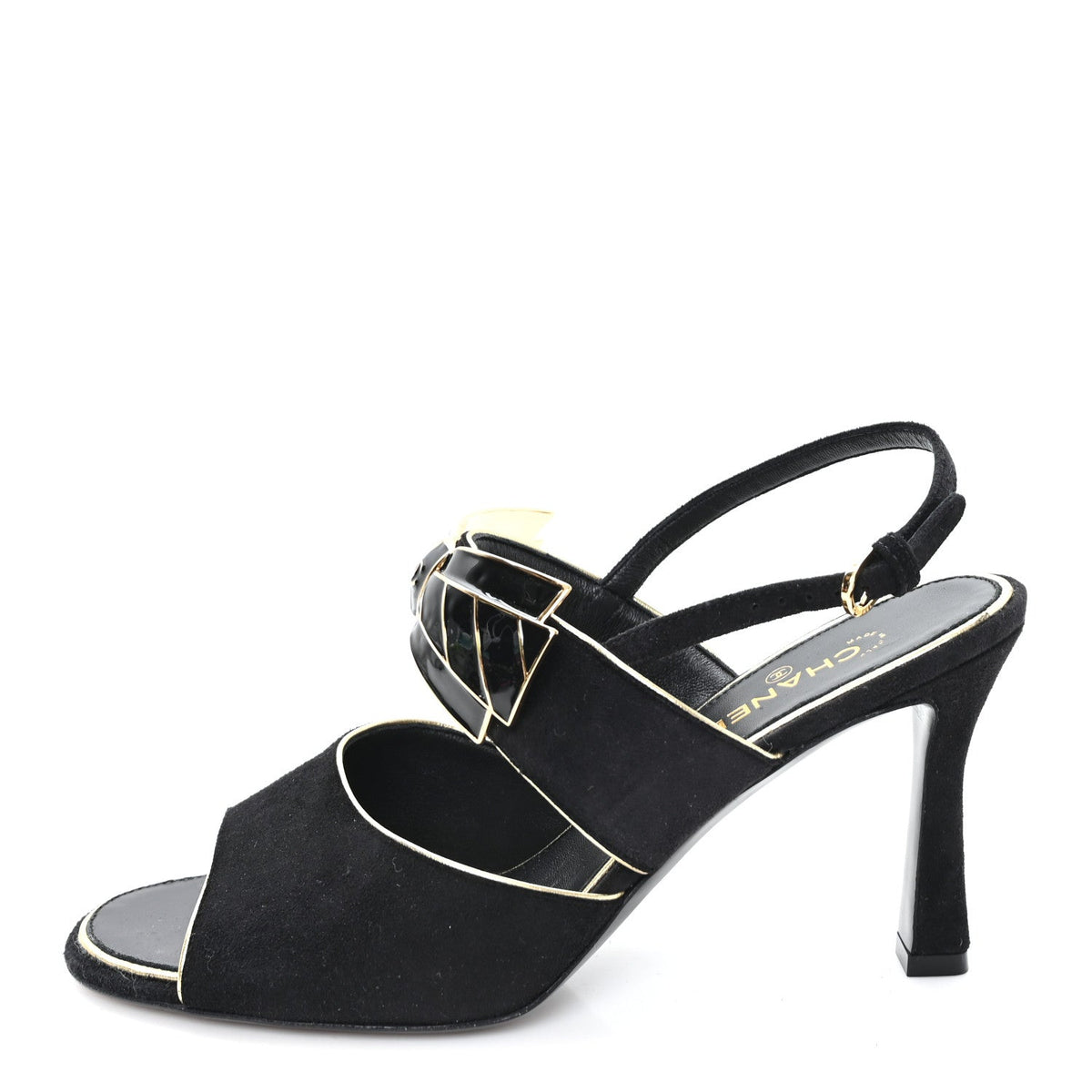 Suede CC Bow Slingback Pumps 37.5 Black Gold