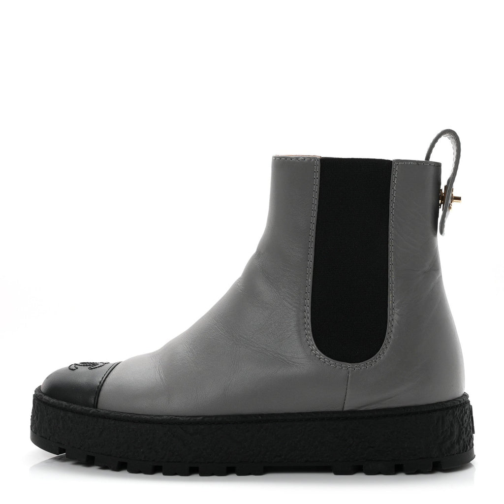 Calfskin Cap Toe CC Ankle Boots 38.5 Grey Black