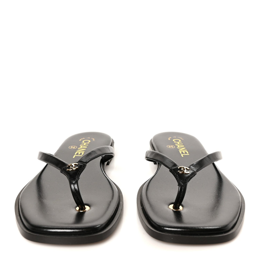 Goatskin CC Times Square Thong Sandals 38 Black