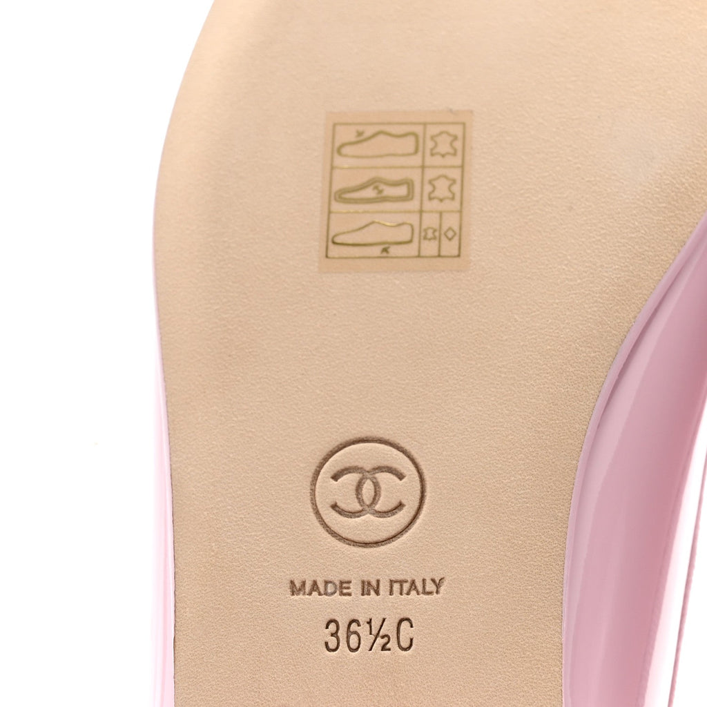 Patent Calfskin Cap Toe CC Ballerina Flats 36.5 Light Pink Dark Pink