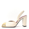 Lambskin Metallic Crackled Calfskin Square Cap Toe CC Slingback Pumps 38 Ivory Gold