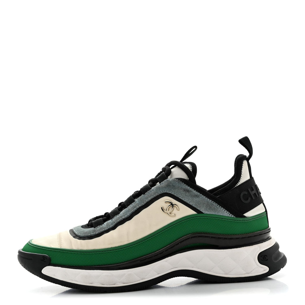 Suede Calfskin Mixed Fibers CC Sneakers 39.5 Ivory Green Light Blue