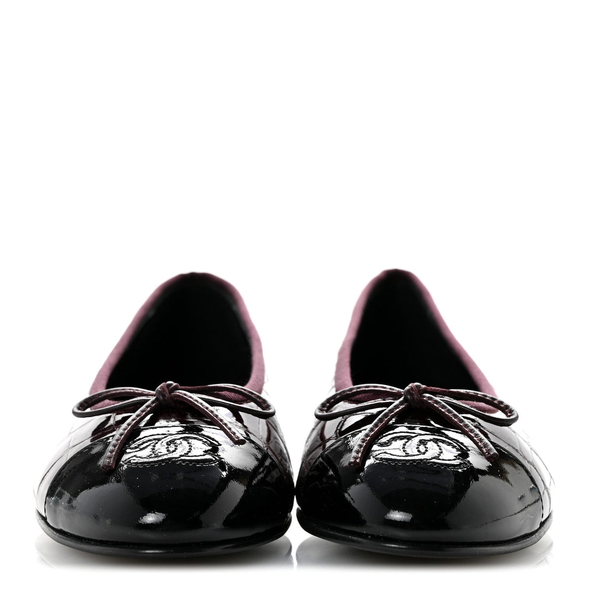 Crocodile Embossed Patent Calfskin Cap Toe CC Ballerina Flats 37.5 Dark Burgundy Black