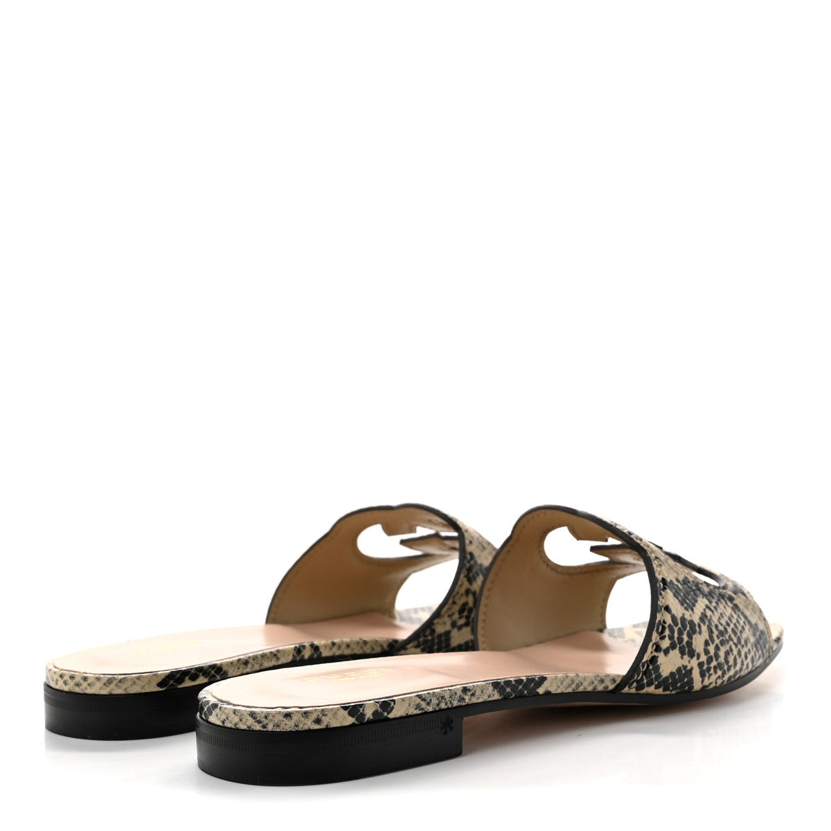 Calfskin Python Print Interlocking G Cut Out Slide Sandals 38.5 Beige Avana