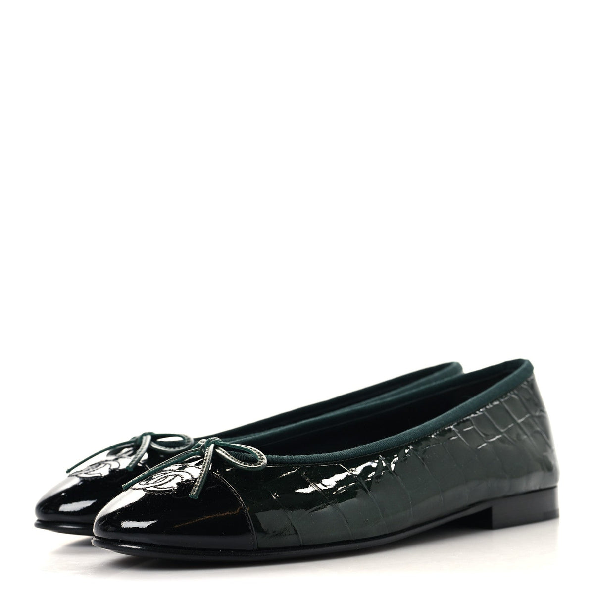 Patent Crocodile Embossed Ballerina Flats 37.5 Dark Green Black