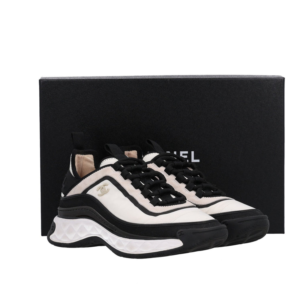 Fabric Suede Calfskin CC Sneakers 38 White Black