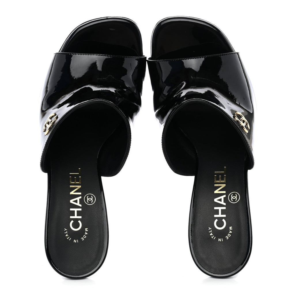 Patent Calfskin CC Mules 36.5 Black