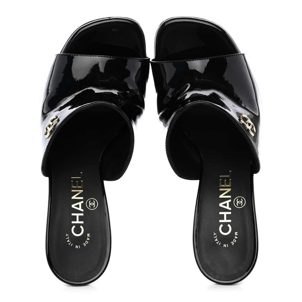 Patent Calfskin CC Mules 36.5 Black