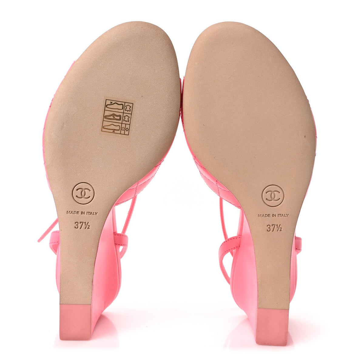 Lambskin Patent Quilted Wedge Sandals 37.5 Pink