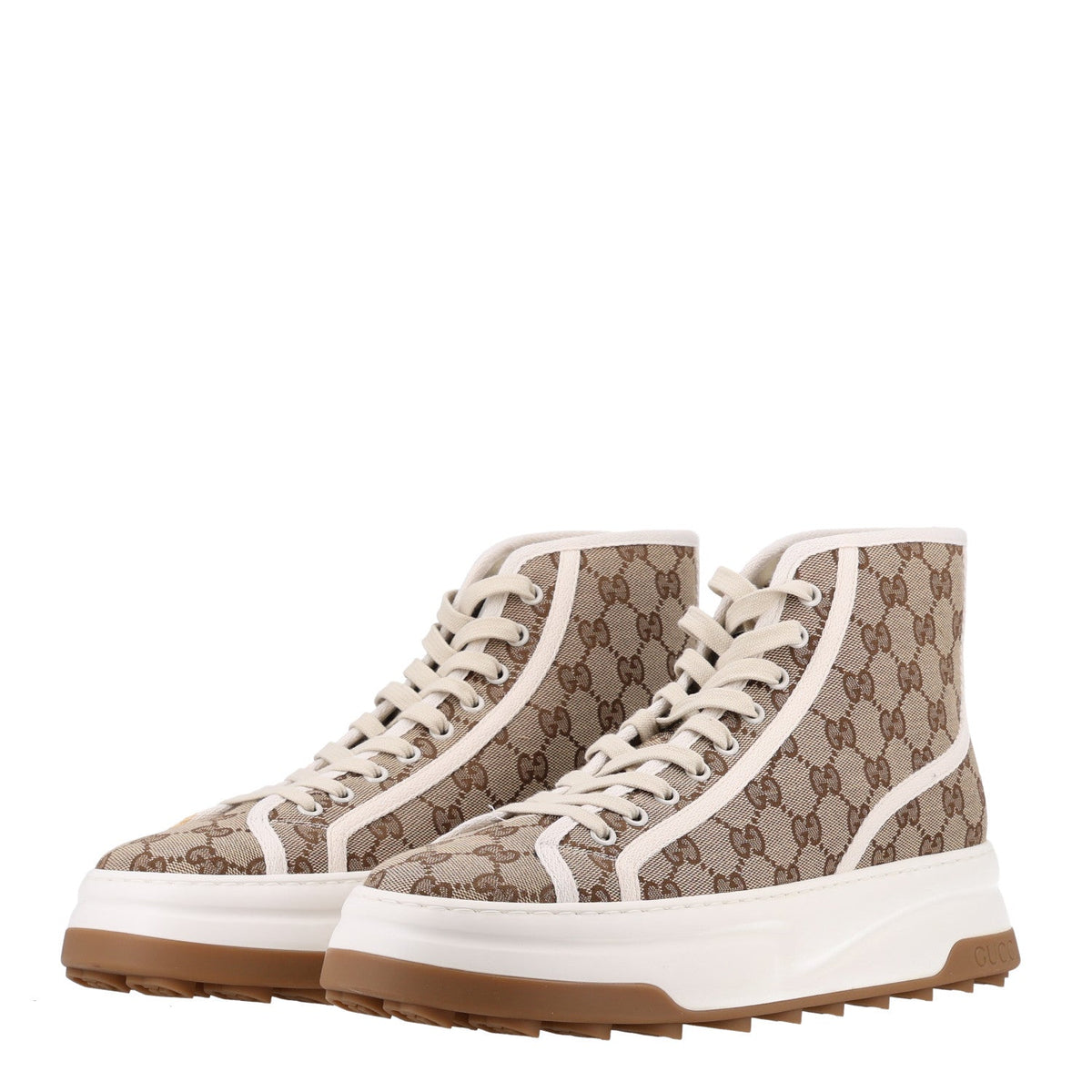 GG Monogram Mens 1977 Tennis High Top Platform 55mm Sneakers 9 Beige Ebony Mystic White