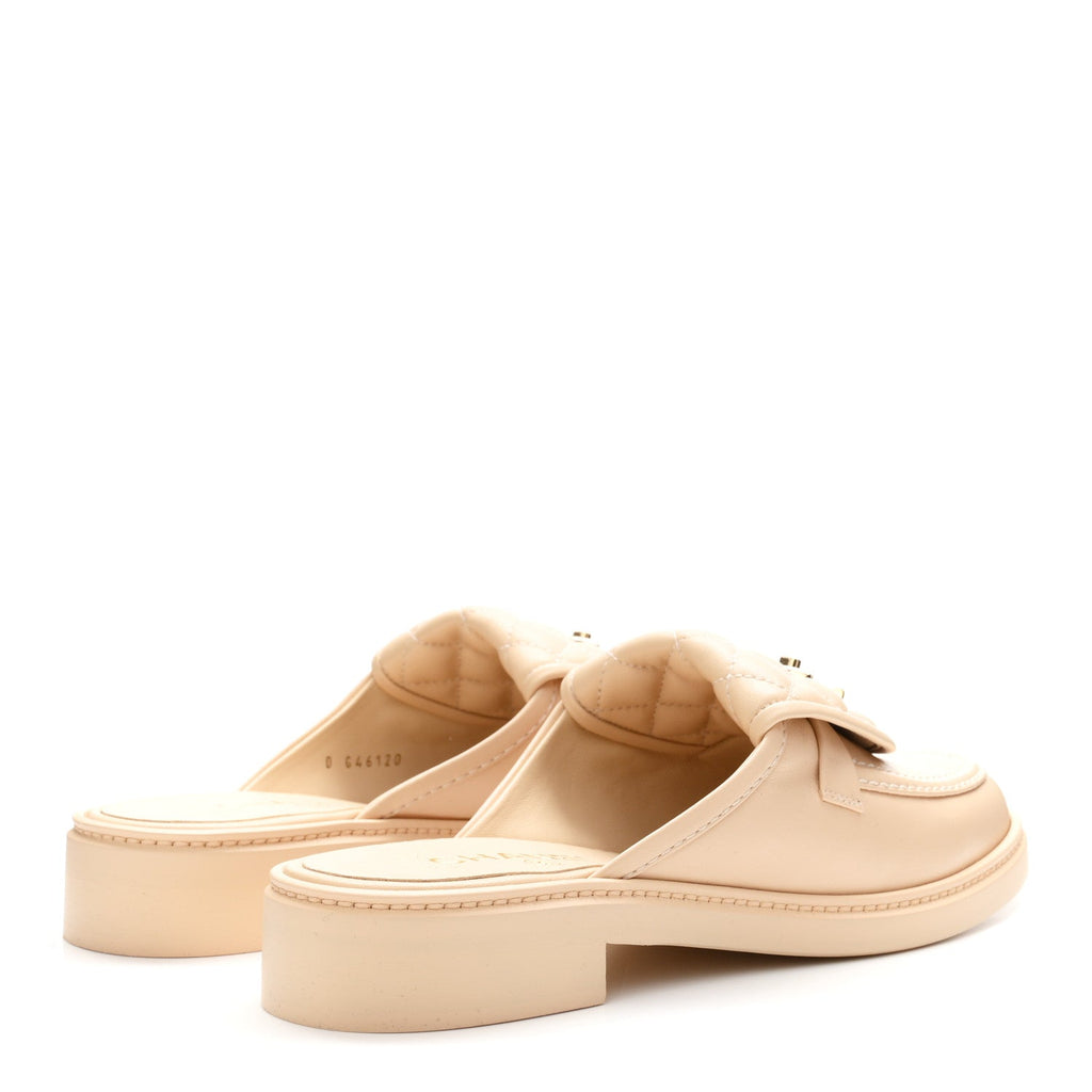Lambskin Quilted CC Turnlock Mules 39 Light Beige