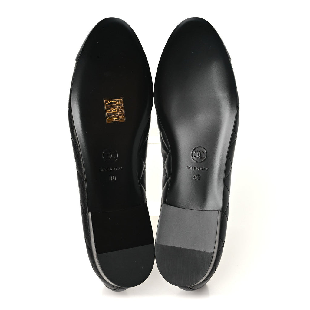 Calfskin Quilted CC Cap Toe Ballerina Flats 40 Black