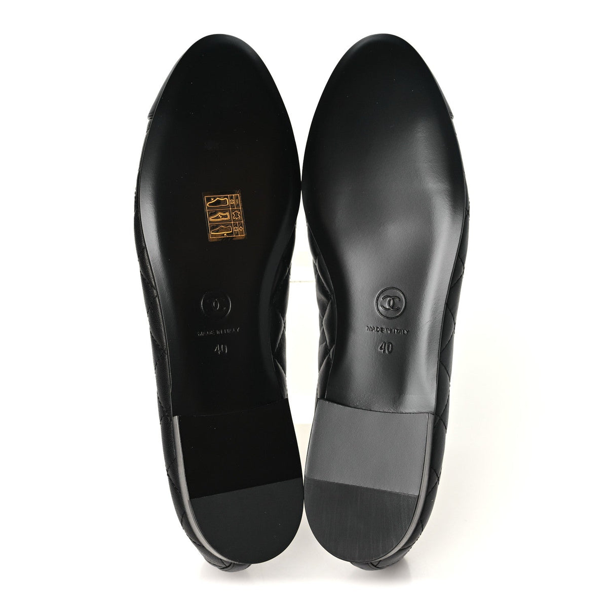 Calfskin Quilted CC Cap Toe Ballerina Flats 40 Black