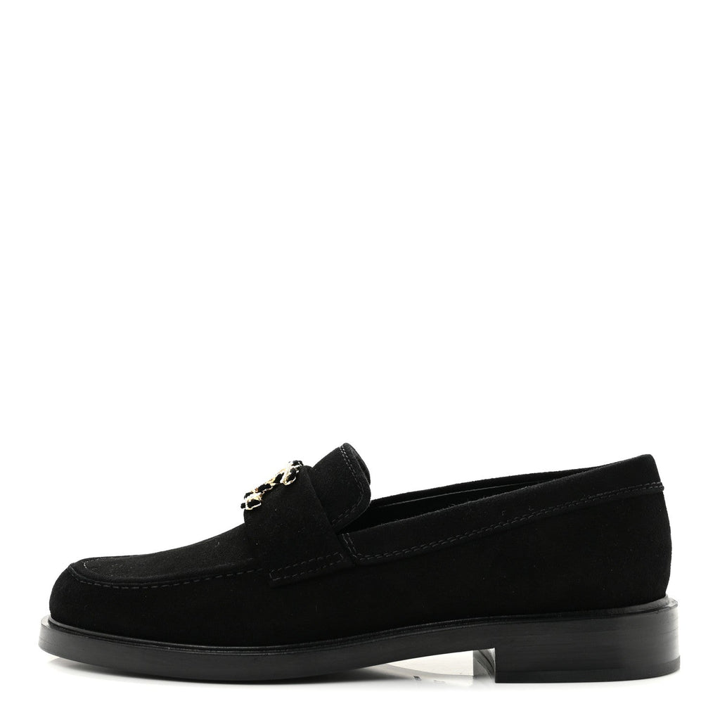 Suede Kidskin Crystal CC Loafers 37 Black
