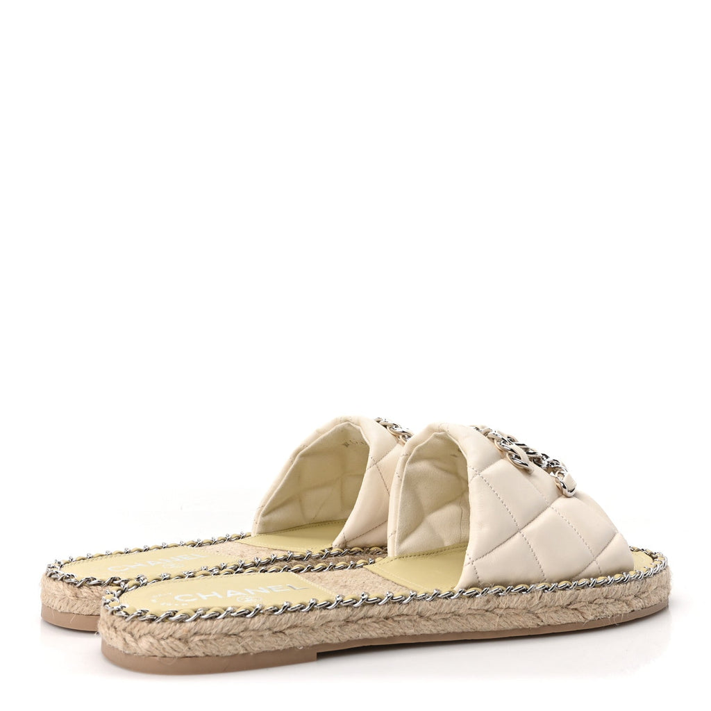 Lambskin Quilted CC Chain Espadrille Mules 41 Ivory