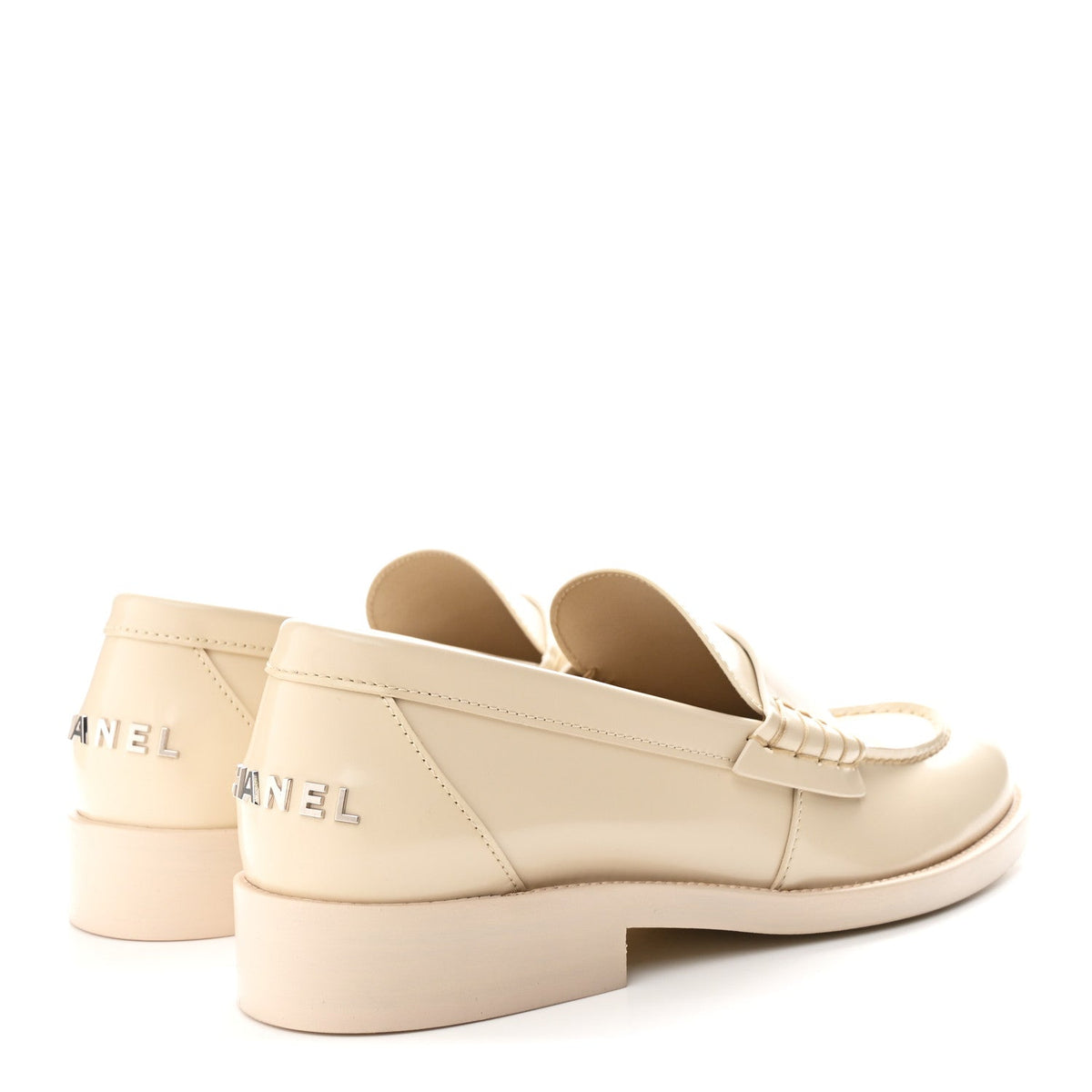Shiny Calfskin Logo Loafers 39.5 Beige