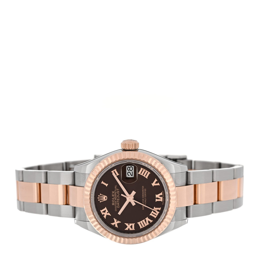 Stainless Steel 18K Everose Gold 28mm Oyster Perpetual Datejust Watch Chocolate Roman 279171