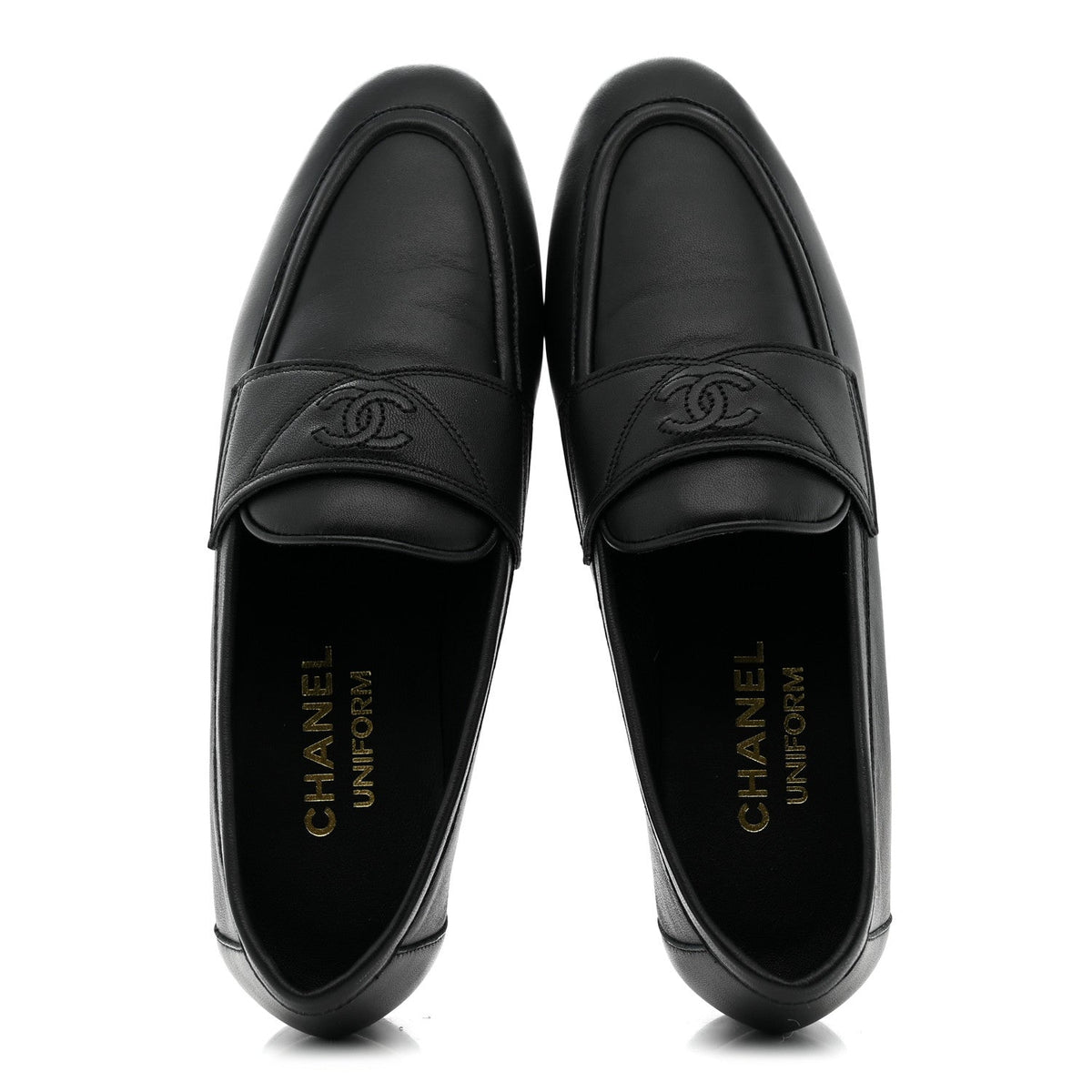 Lambskin Womens Stitched CC Loafers 35 Black