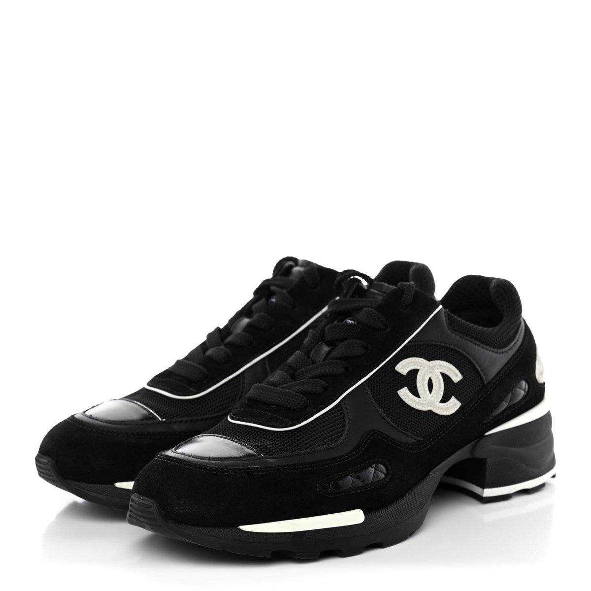 Mixed Fibers Suede Shiny Calfskin Womens CC Sneakers 38 Black