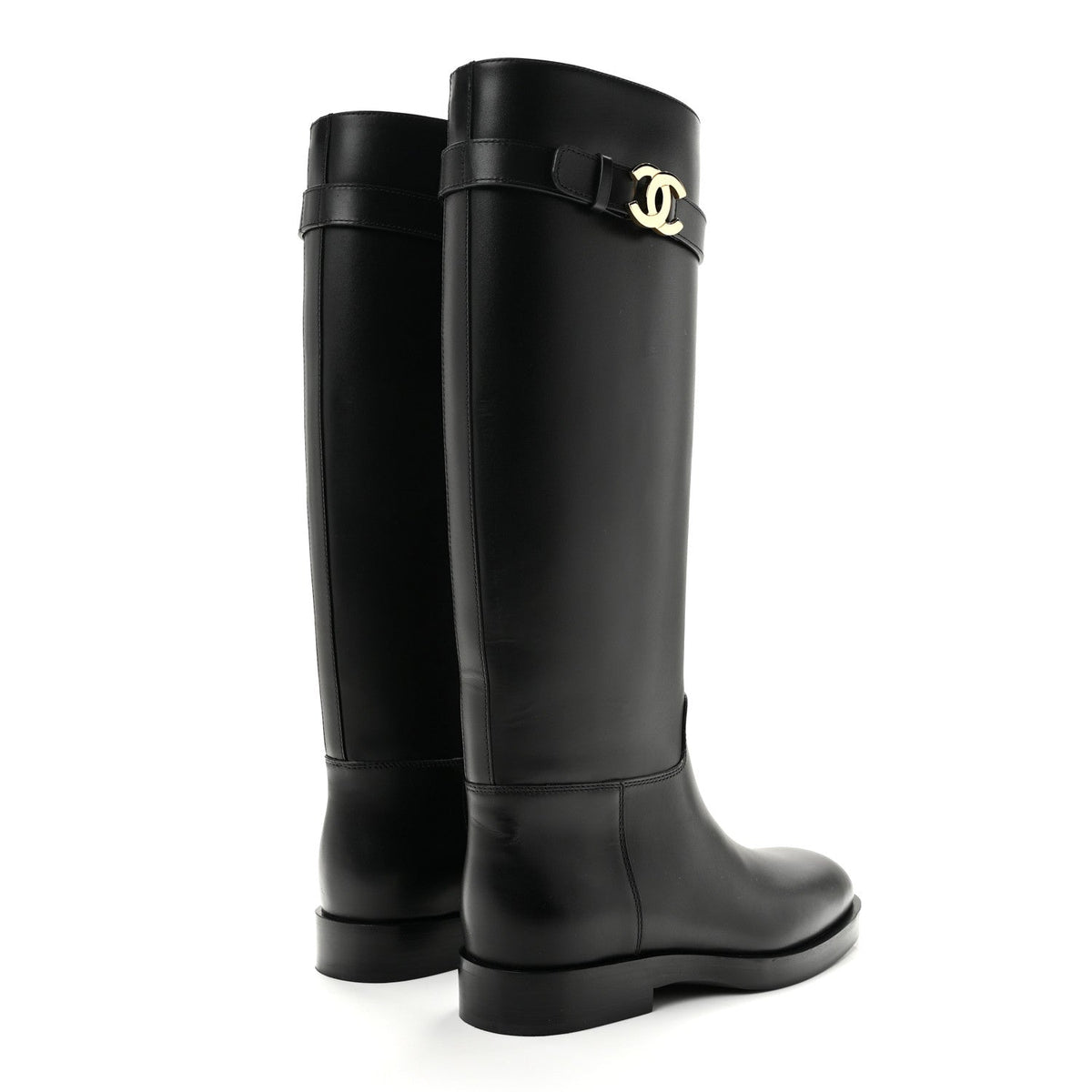 Calfskin CC Buckle High Boots 38 Black