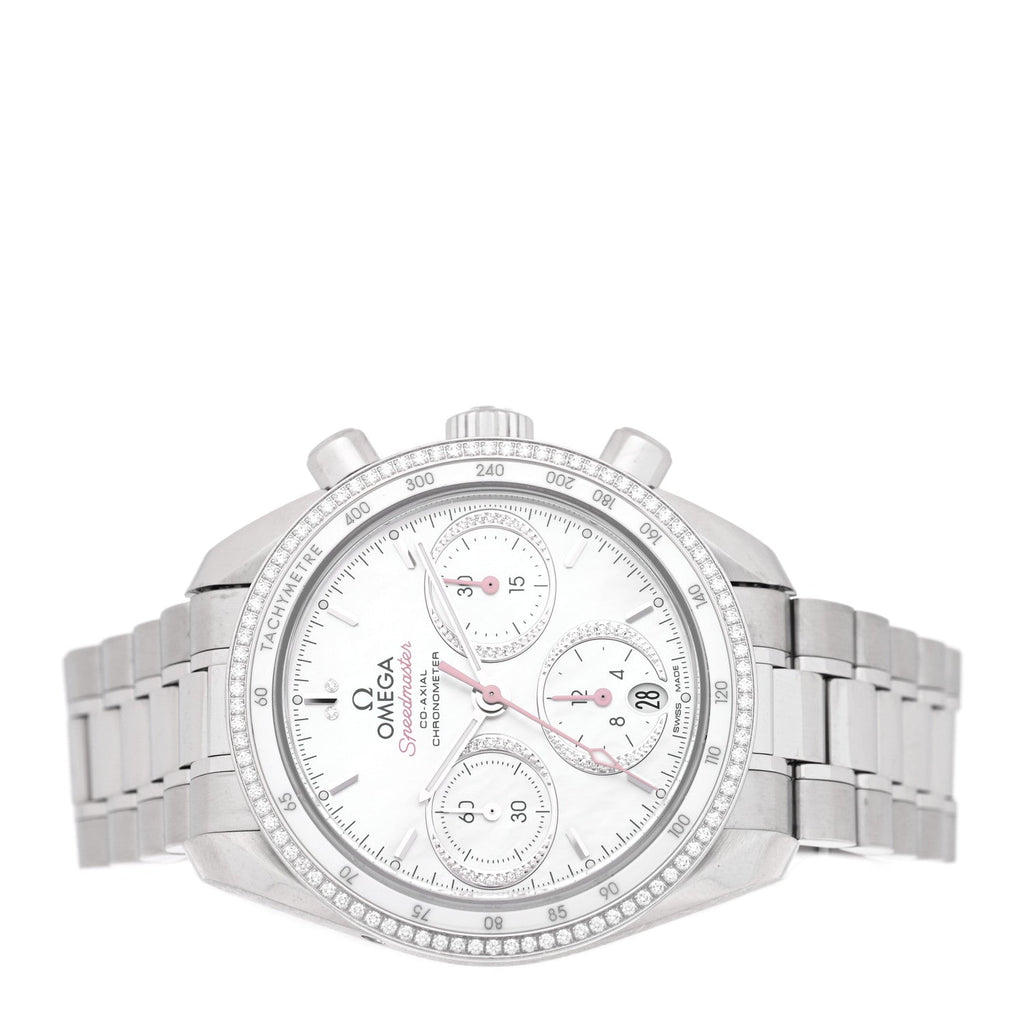 Stainless Steel Diamond Bezel Mother of Pearl 38mm Speedmaster Chronograph Automatic Watch 324.38.38.50.55.001
