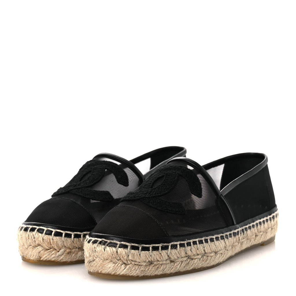 Mesh Grosgrain CC Espadrilles 35 Black