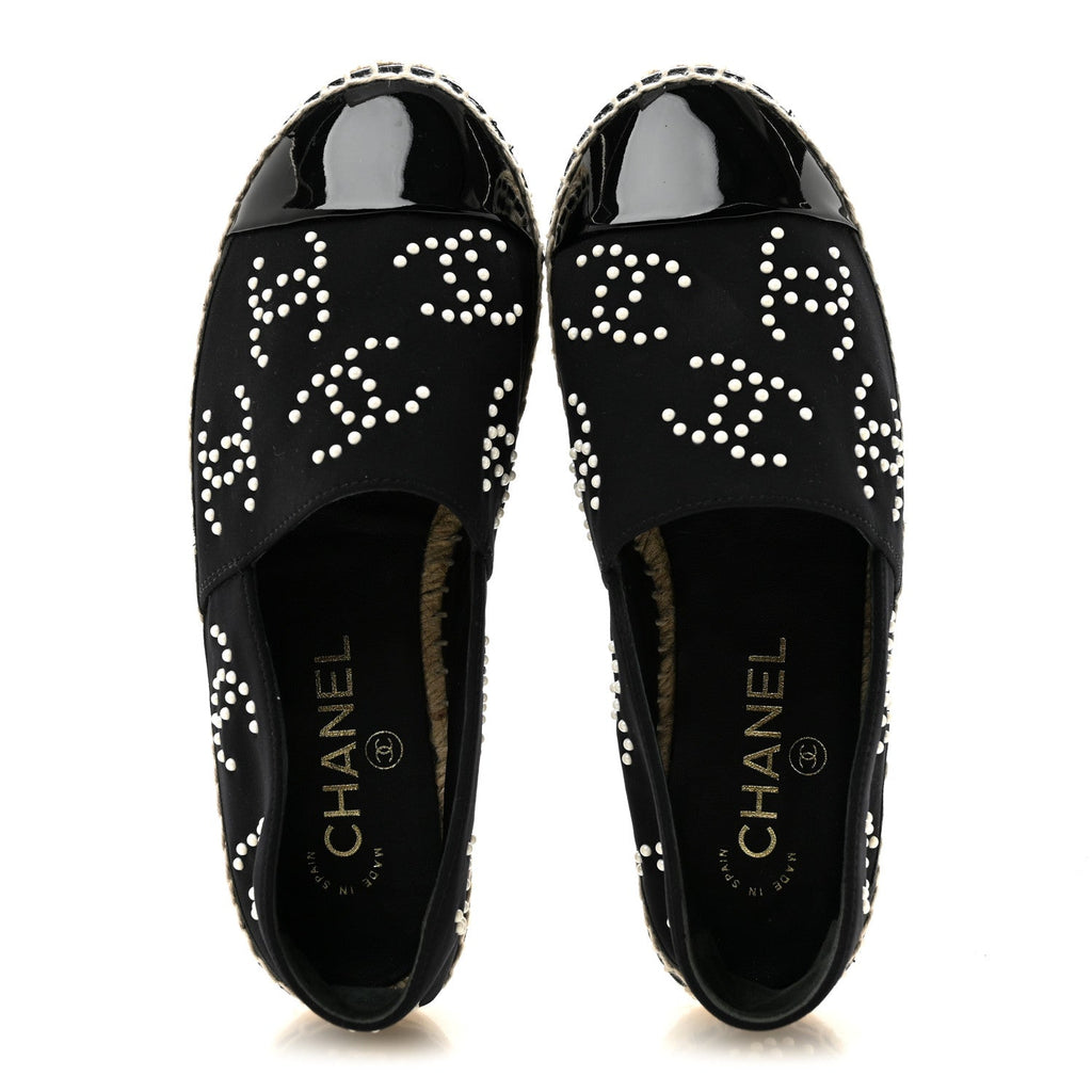 Neoprene Patent Calfskin Pearl CC Espadrilles 35 Black White