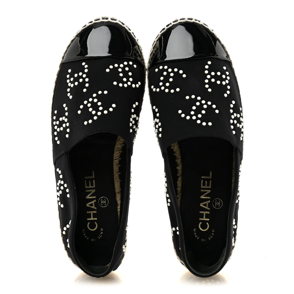 Neoprene Patent Calfskin Pearl CC Espadrilles 35 Black White
