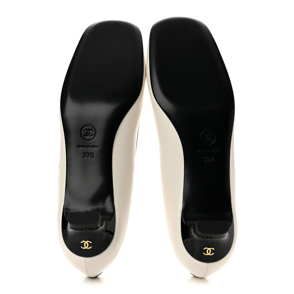 Lambskin Patent Calfskin CC Pumps 39.5 White Black