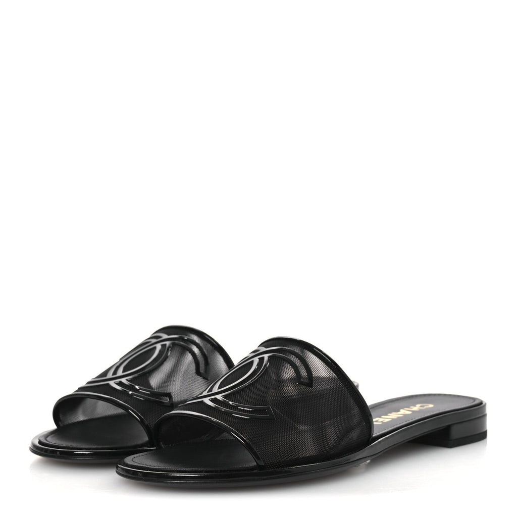 Mesh Patent Calfskin CC Mules 39 Black