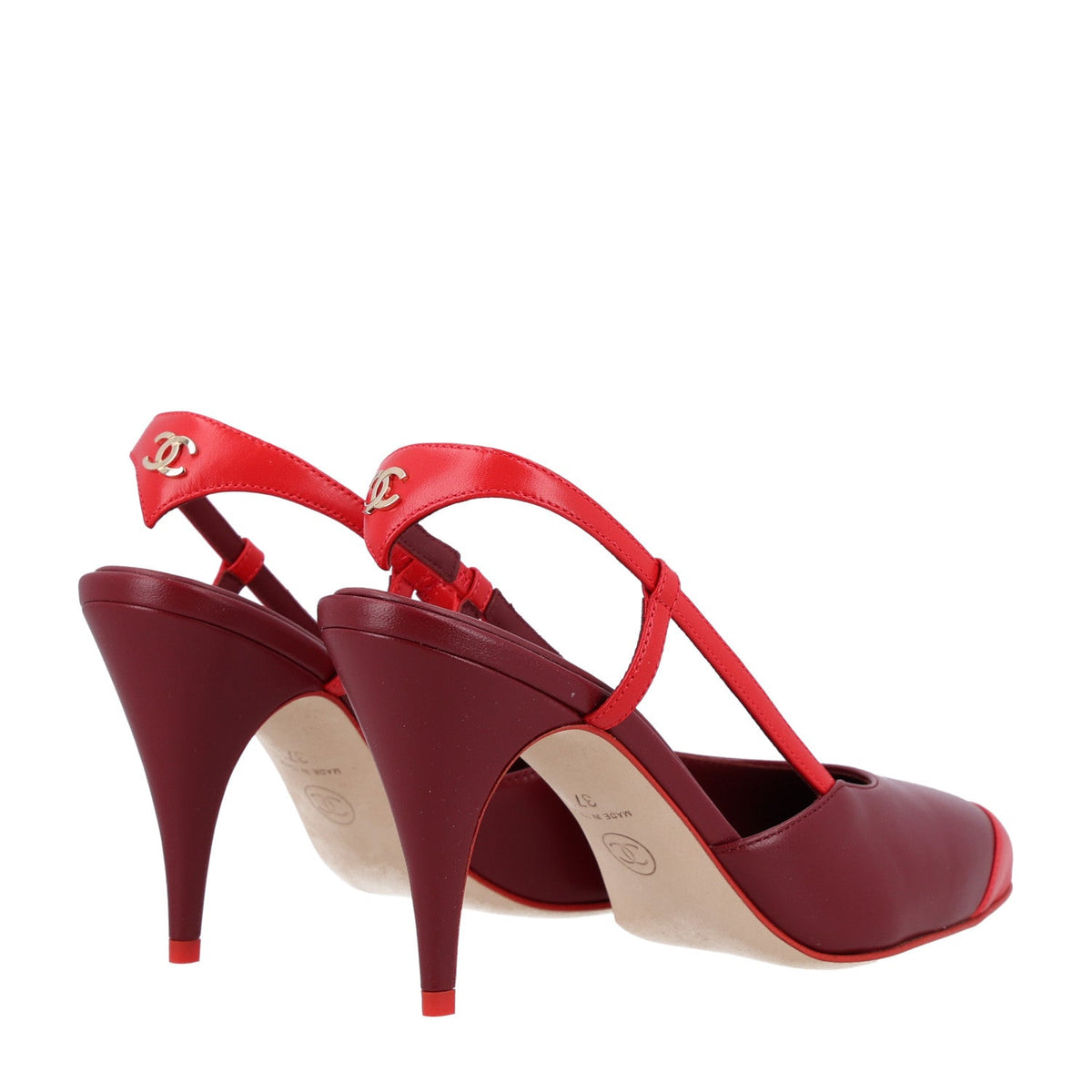 Lambskin Cap Toe CC Slingback Pumps 37 Burgundy Red