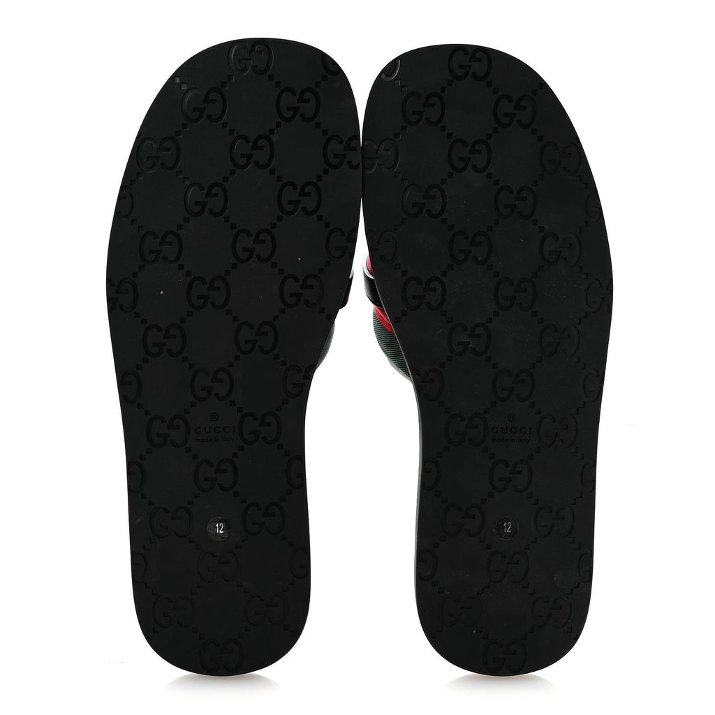 Nylon Calfskin Web Interlocking G Maverik Slide Sandals 12 Black Green Red