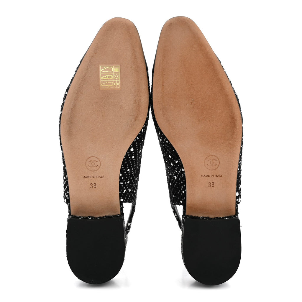 Cotton Tweed Grosgrain Cap Toe Lace Up Slingbacks 38 Black Silver White