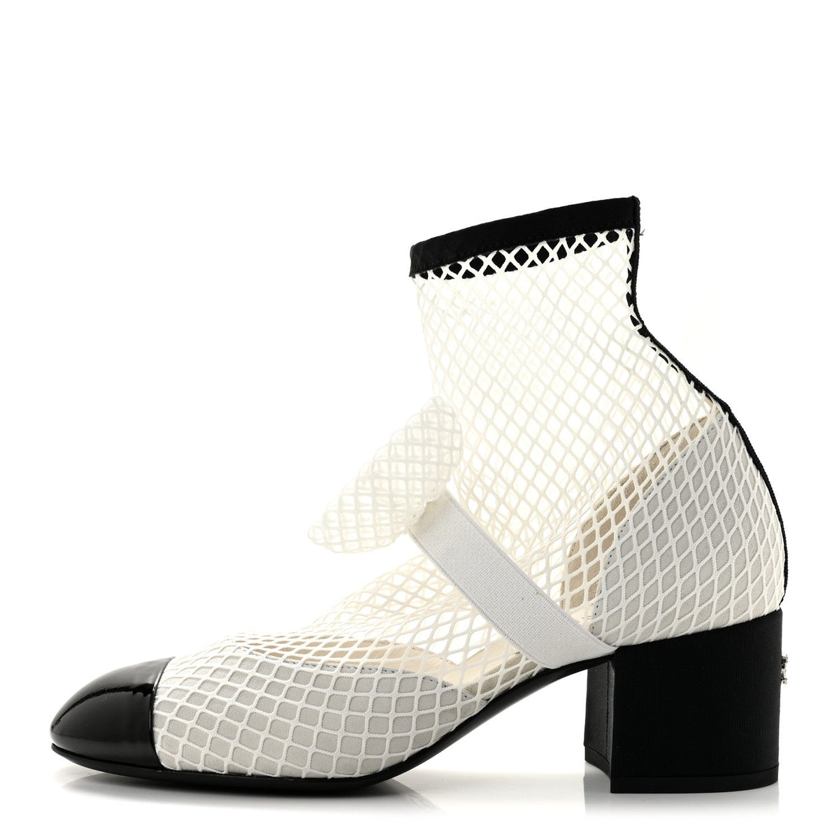 Mesh Kid Suede Patent Mary Jane Short Boots 37.5 White Black