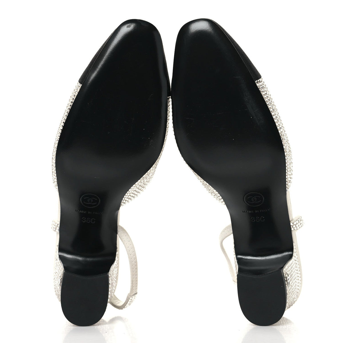 Strass Grosgrain Cap Toe CC Slingback Pumps 36 Silver Black
