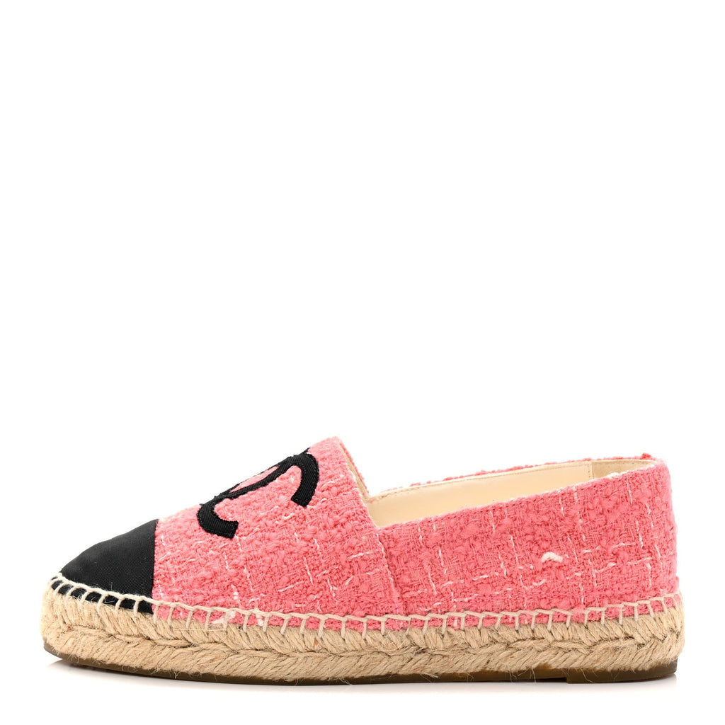 Tweed Grosgrain CC Espadrilles 35 Pink