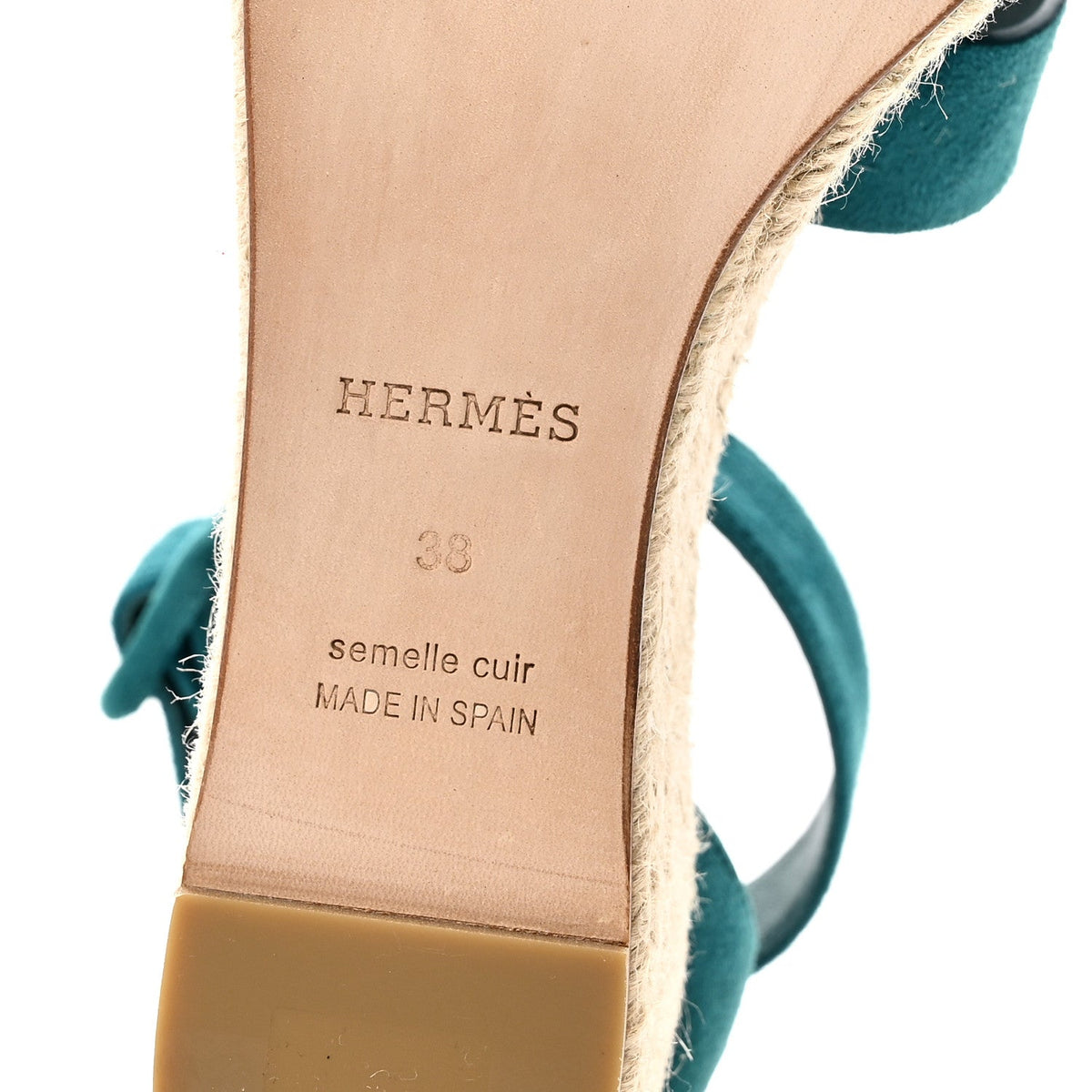 Suede Goatskin Elda Espadrille Wedge Sandals 38 Vert Oxford