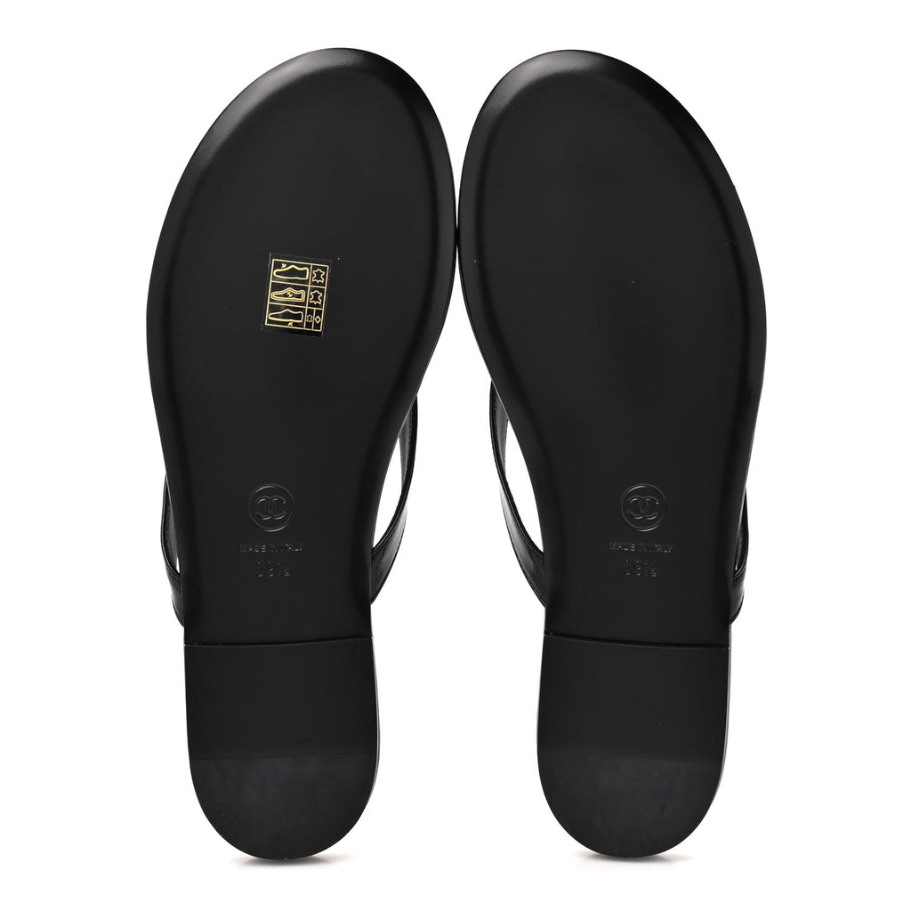 Shiny Lambskin Crystal CC Thong Sandals 39.5 Black