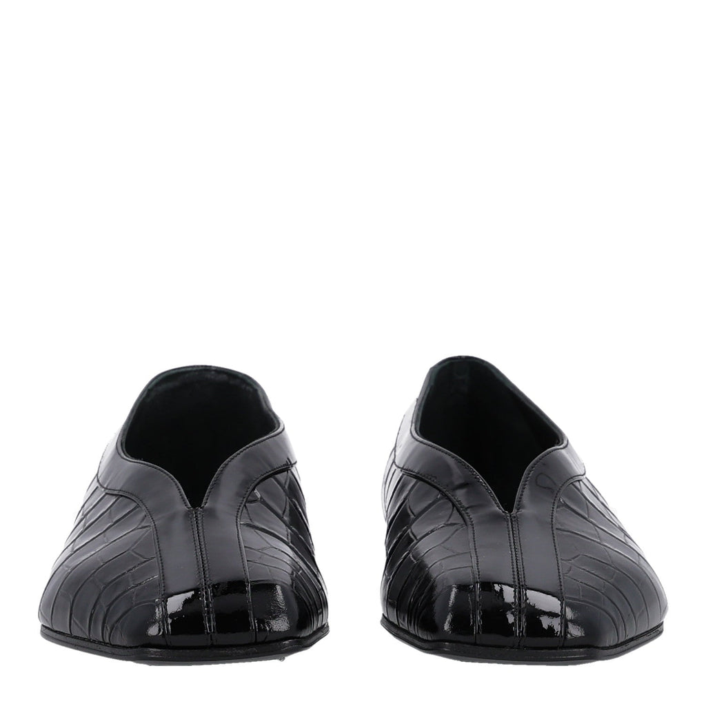 Patent Calfskin Crocodile Embossed Ballet Flats 35.5 Black