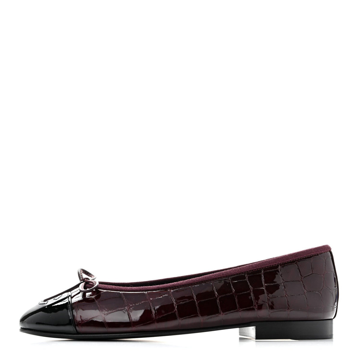 Patent Calfskin Crocodile Embossed Ballerina Flats 37 Dark Burgundy Black