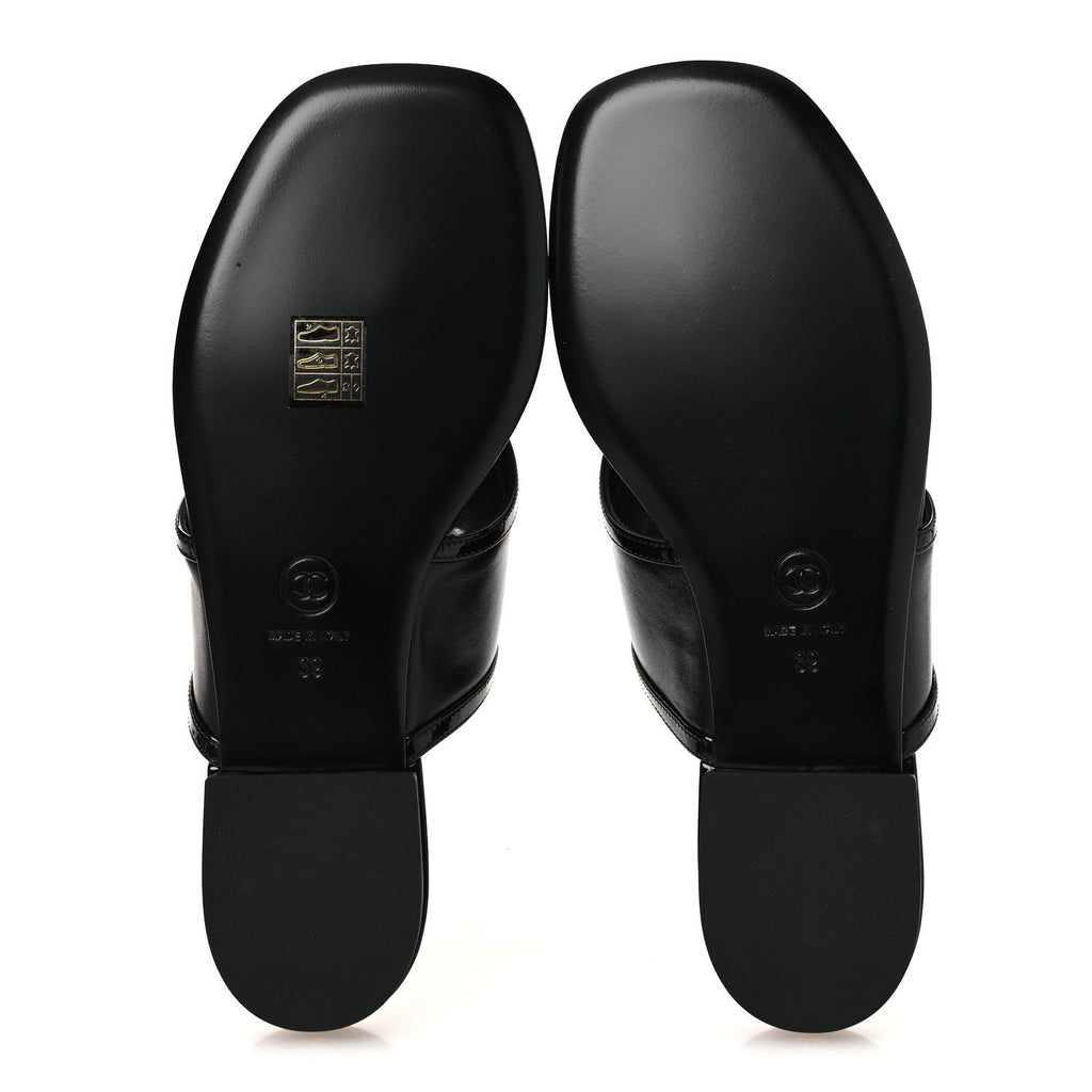 Lambskin Patent Calfskin CC Thong Sandals 39 Black