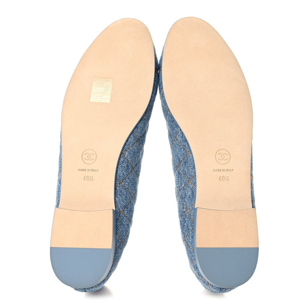 Denim Quilted CC Cap Toe Ballerina Flats 40.5 Light Blue