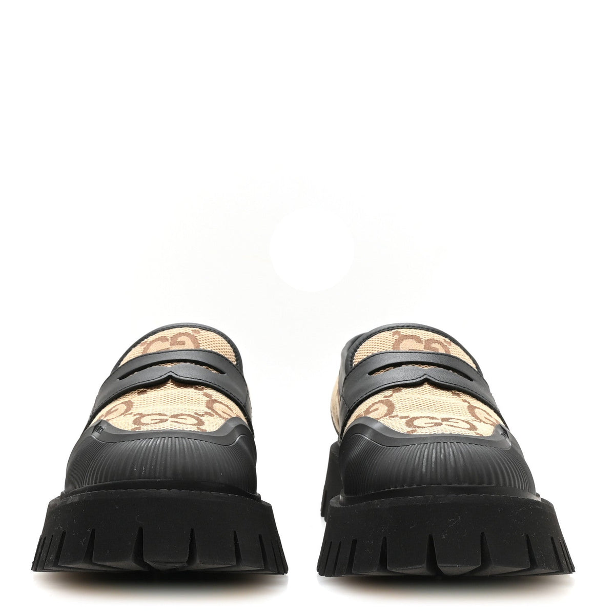 Monogram Jumbo GG Miro Soft Calfskin Mens Lug Sole Loafers 9 Camel Ebony Black