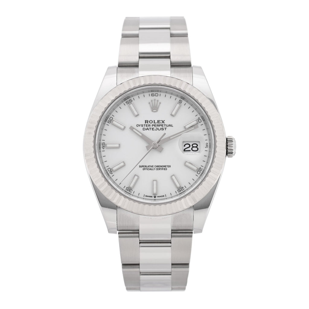 Stainless Steel 18K White Gold 41mm Oyster Perpetual Datejust Watch Silver 116334