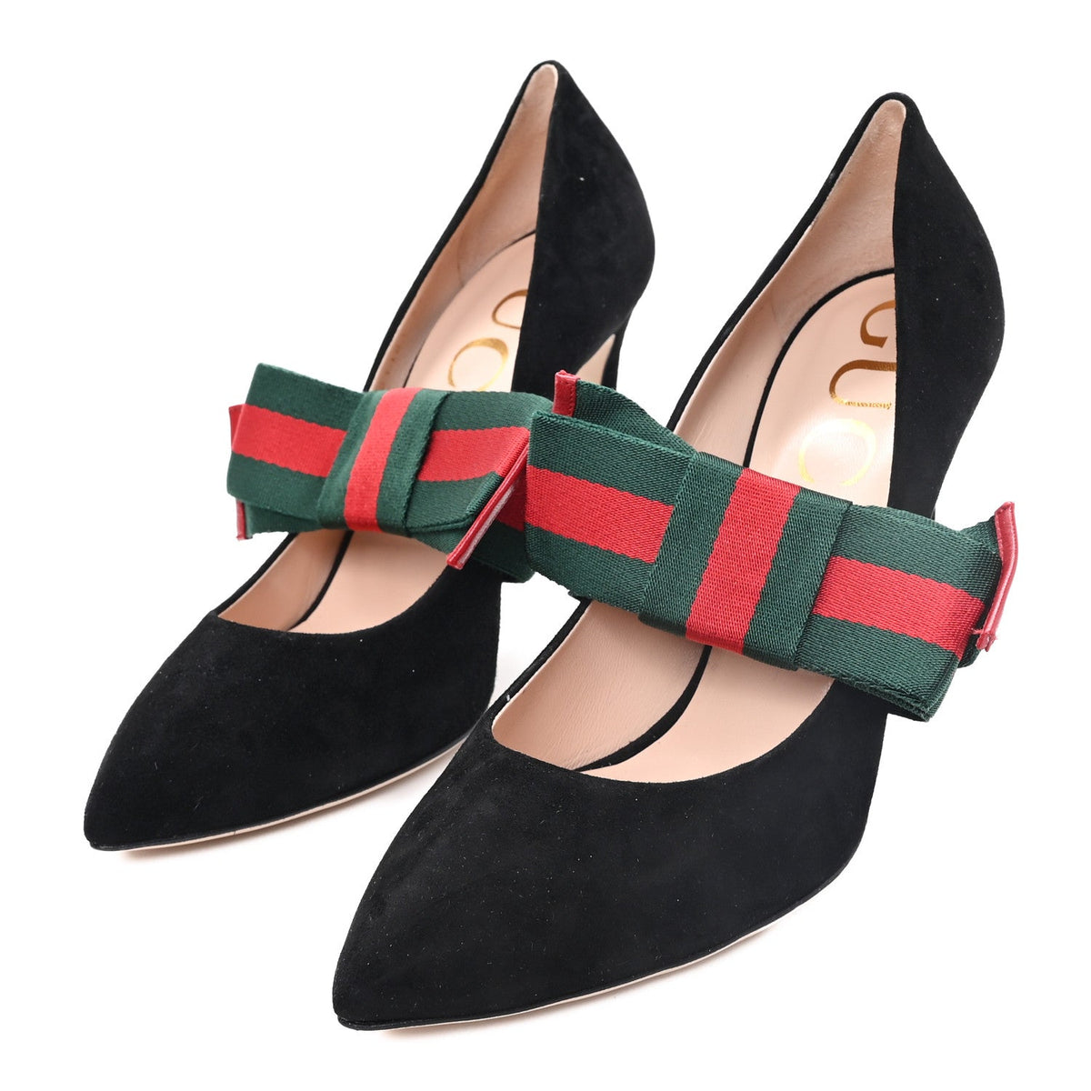 Kid Scamosciato Removable Web Bow High Heel Pumps 39.5 Black