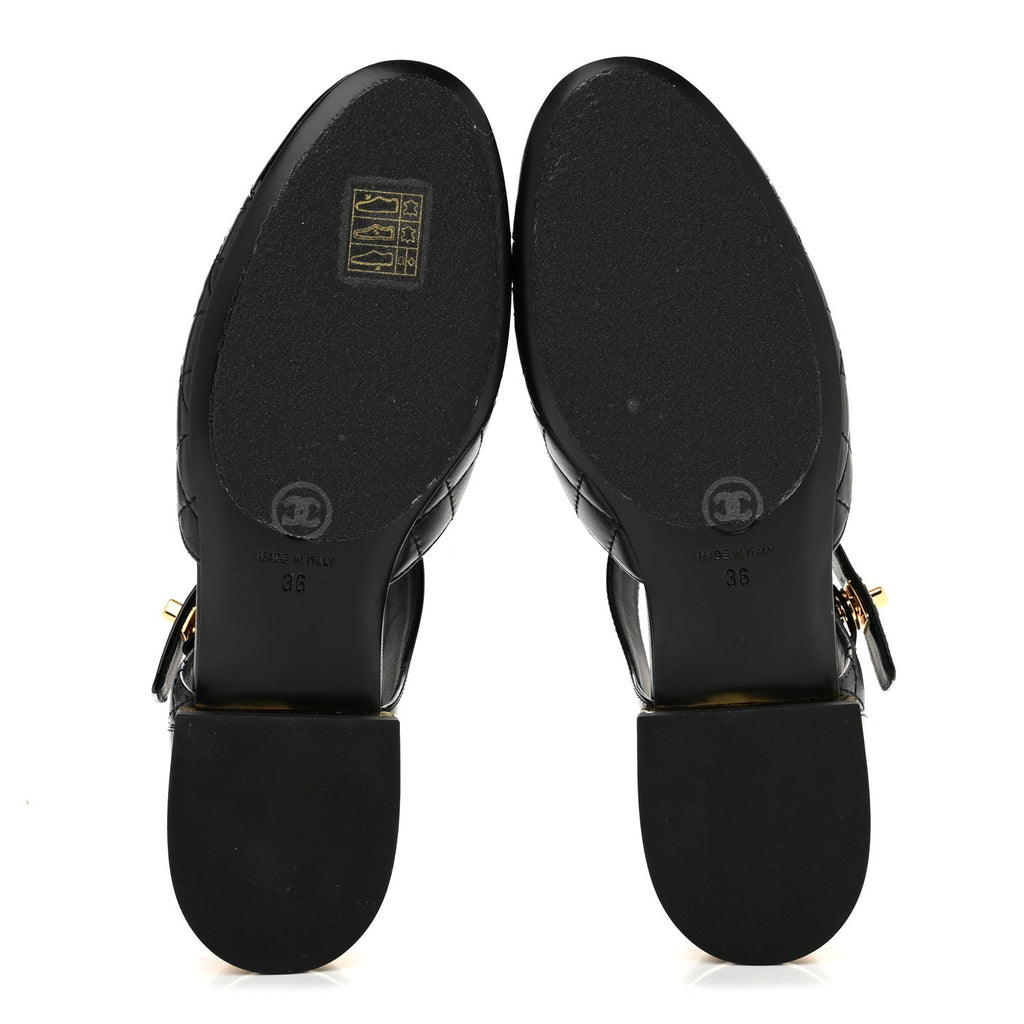 Patent Lambskin Quilted Cap Toe Ballerina Flats 36 Black